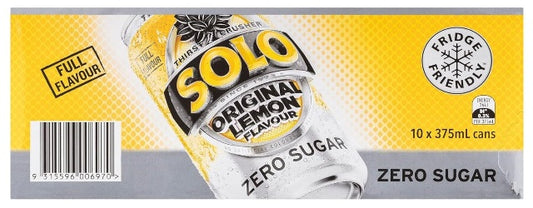 Solo Original Lemon Flavour Zero Sugar Soft Drink Can 10x375ml