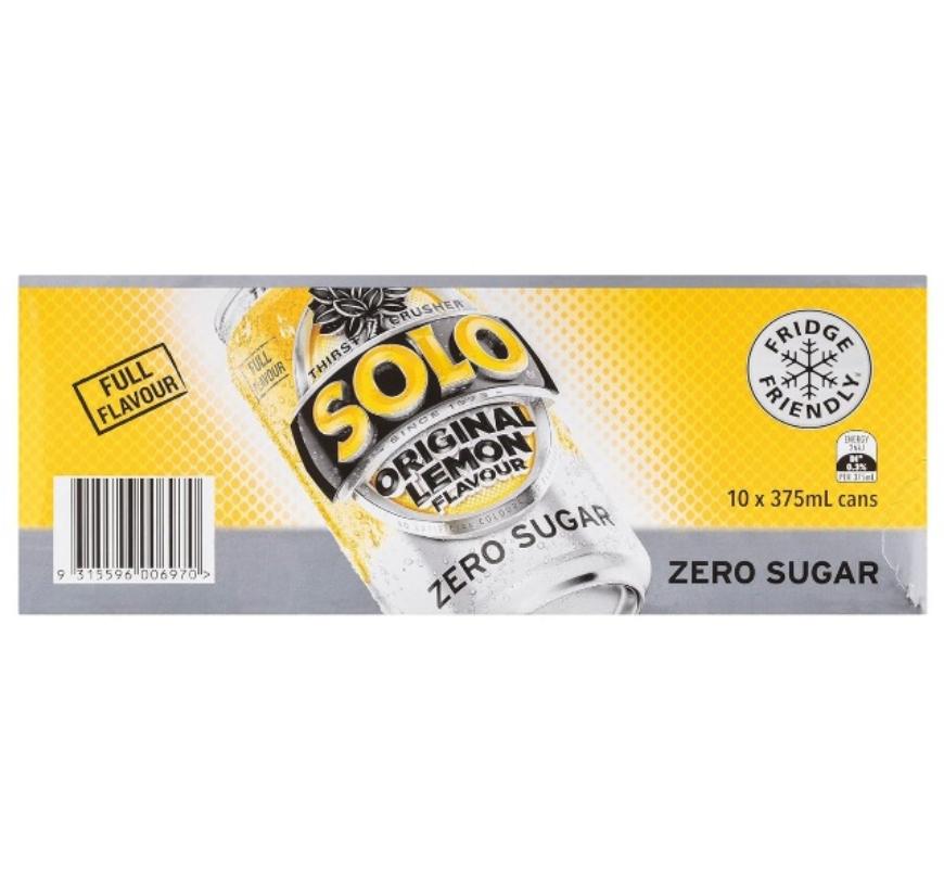 Solo Original Lemon Flavour Zero Sugar Soft Drink Can 10x375ml