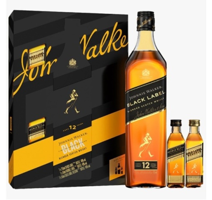 Johnnie Walker Black Limited Edition Blended Scotch Whisky (+2x50ML) Gift Pack 700ml