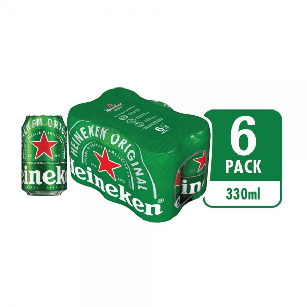 Heineken Original Pure Malt Lager Beer Can 6 Pack 330ml