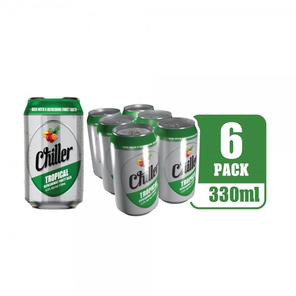 Chiller Tropical Refreshingly Fruity Beer Can 6 Pack 330ml 