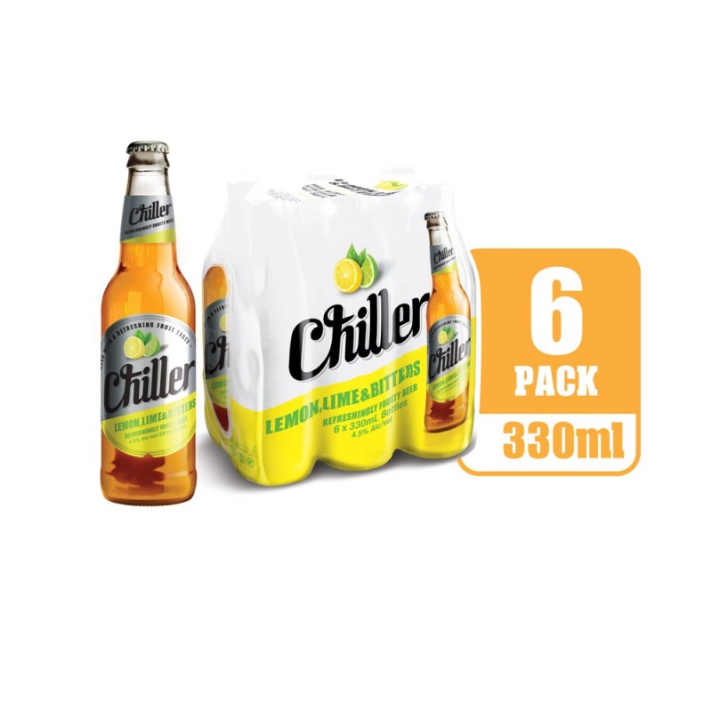 Chiller Lemon Lime & Bitters Refreshingly Fruity Beer Bottle 6 Pack 330ml 