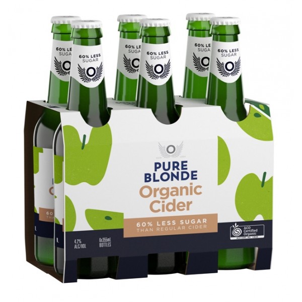Pure Blonde Organic Apple Cider 6 Pack Bottles 355mL