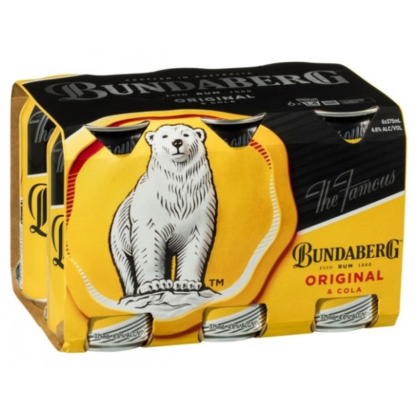 Bundaberg Original & Cola Rum Can 6pack 375ml