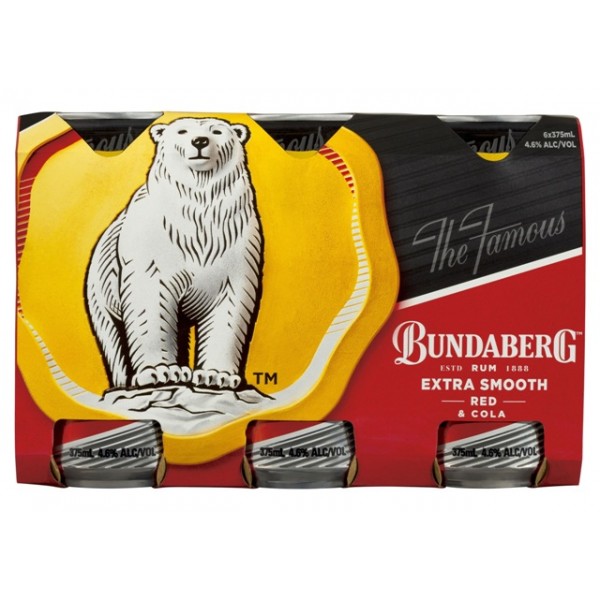 Bundaberg Extra Smooth Red & Cola Rum Can 6pack 375ml